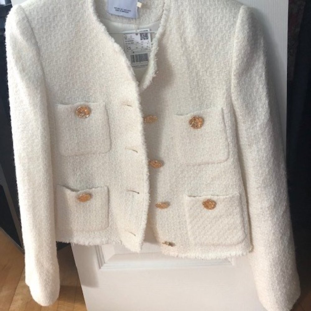 Mango Ivory Pocket Tweed Jacket